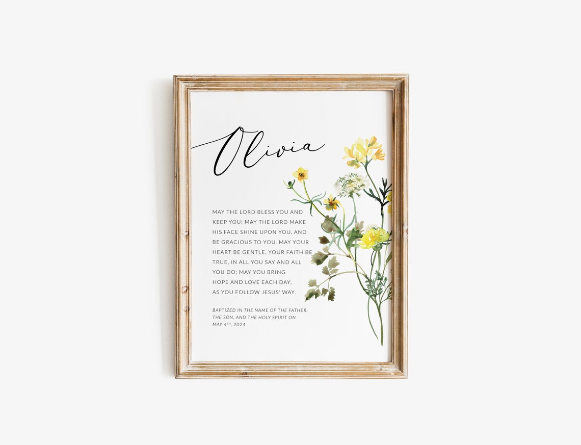 Personalized Baptism Print Custom Name Baby Blessing Wildflower Art - Image 4