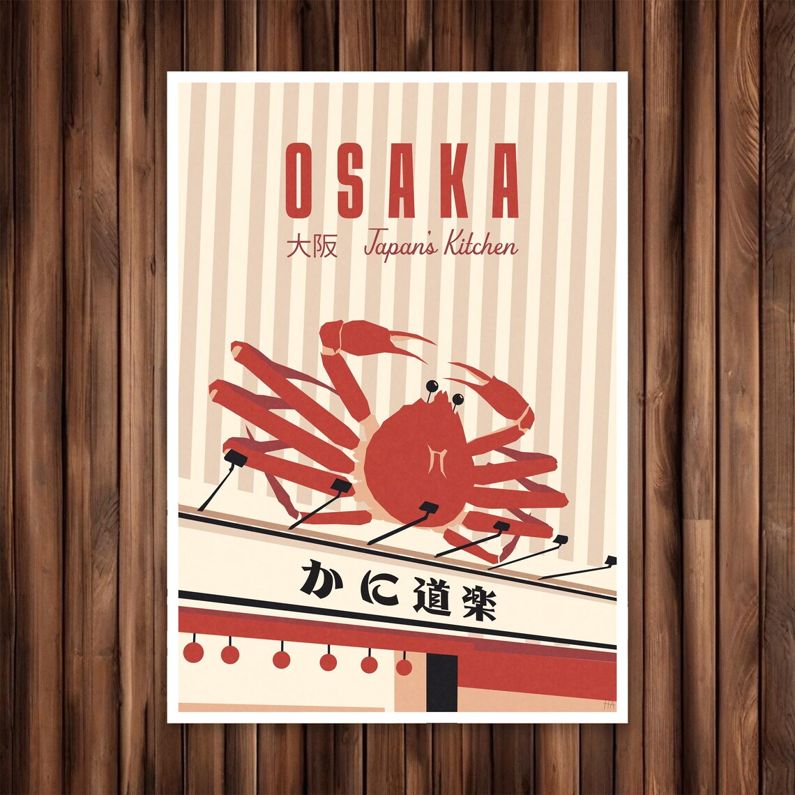 Osaka Japan's Kitchen Vintage Crab Restaurant Sign Travel Poster
