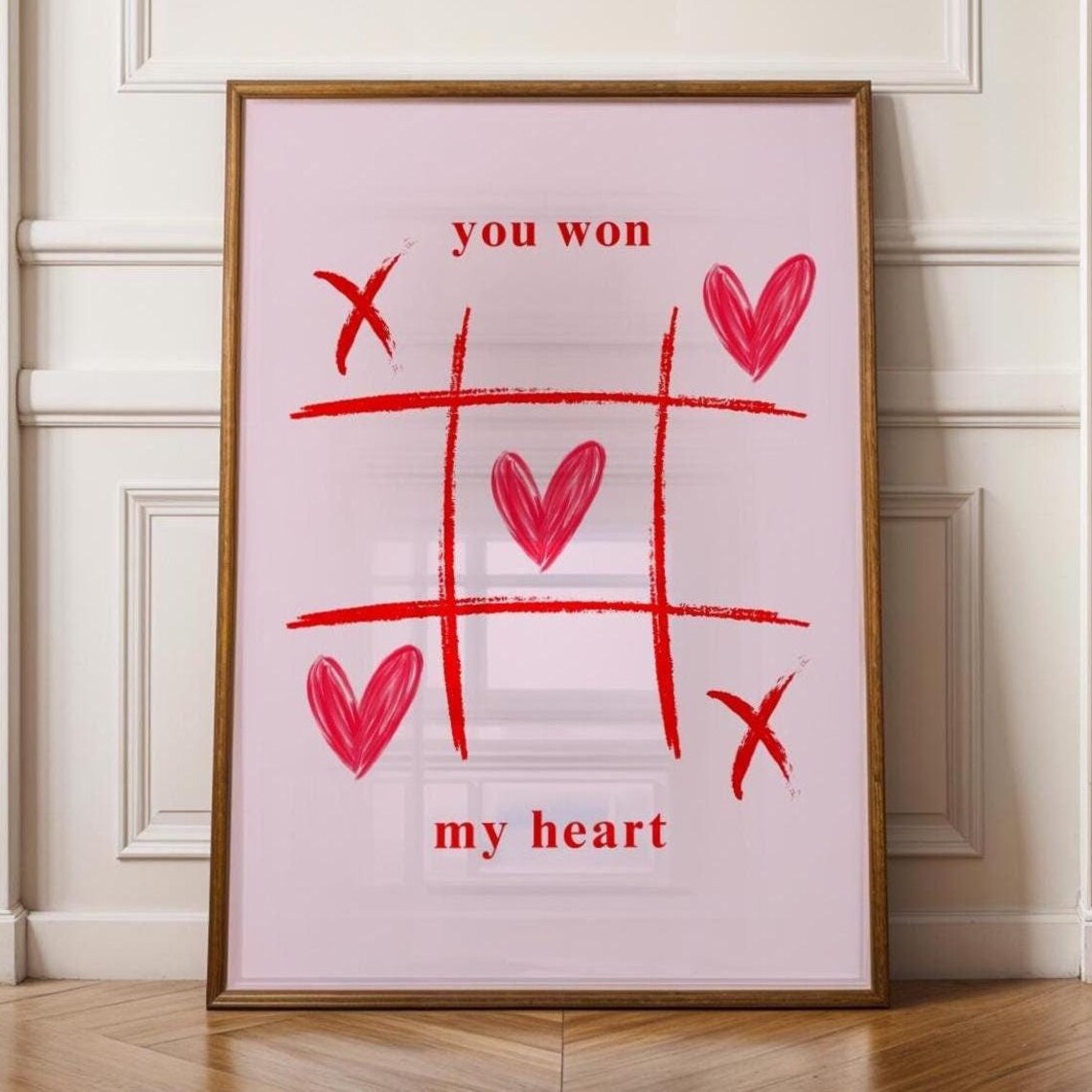 You Won My Heart Tic Tac Toe Game Hearts Red on Pink Love Poster