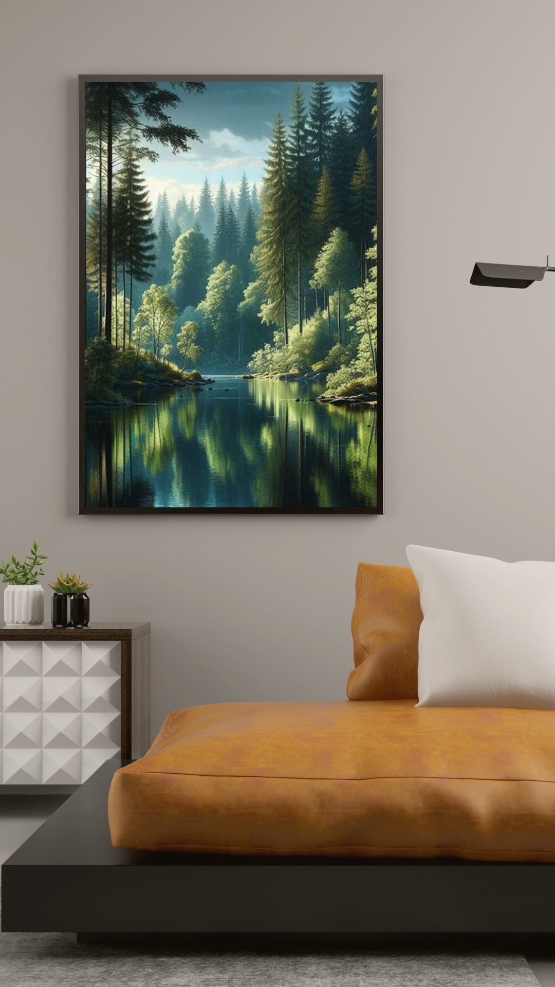 Peaceful Forest Reflection Nature Landscape Wall Art - Image 2