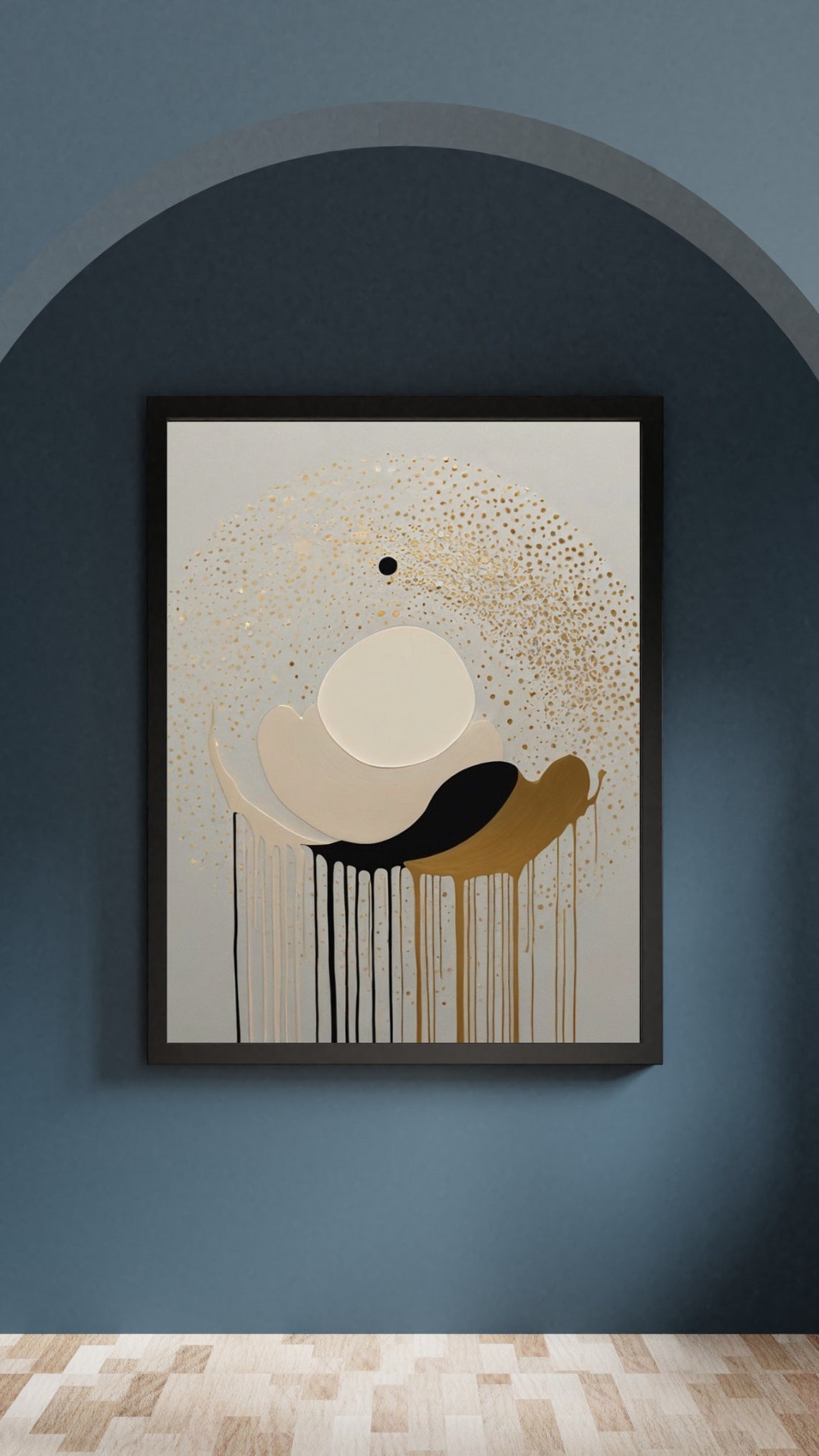 Gold Black White Drip Paint Abstract Modern Minimalist Art Poster - Image 2