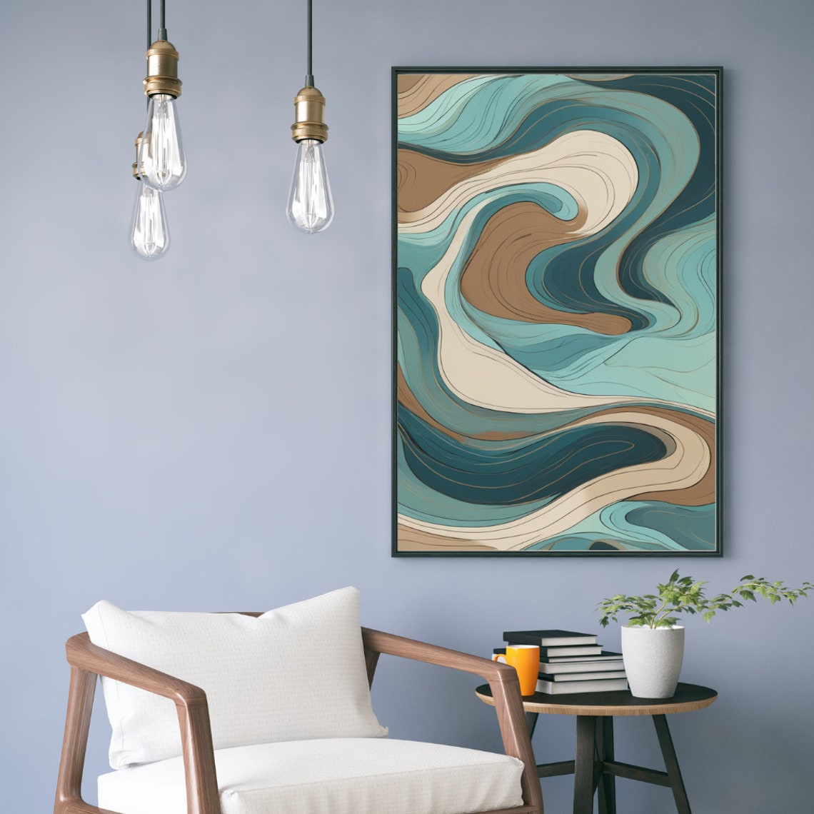 Abstract Wave Art Teal And Earth Tones Print