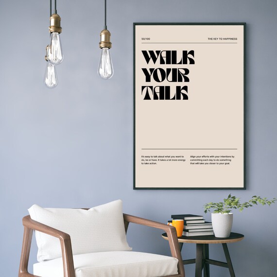 Walk Your Talk Bold Retro Key To Happiness Motivational Quote Poster