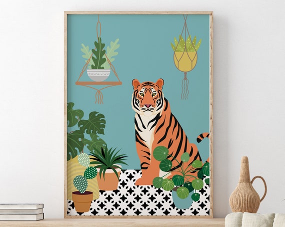 Tiger And Plants Print Boho Home Decor Animal Wall Art Flower Prints Living Room A5a4a3a2a15x74x6