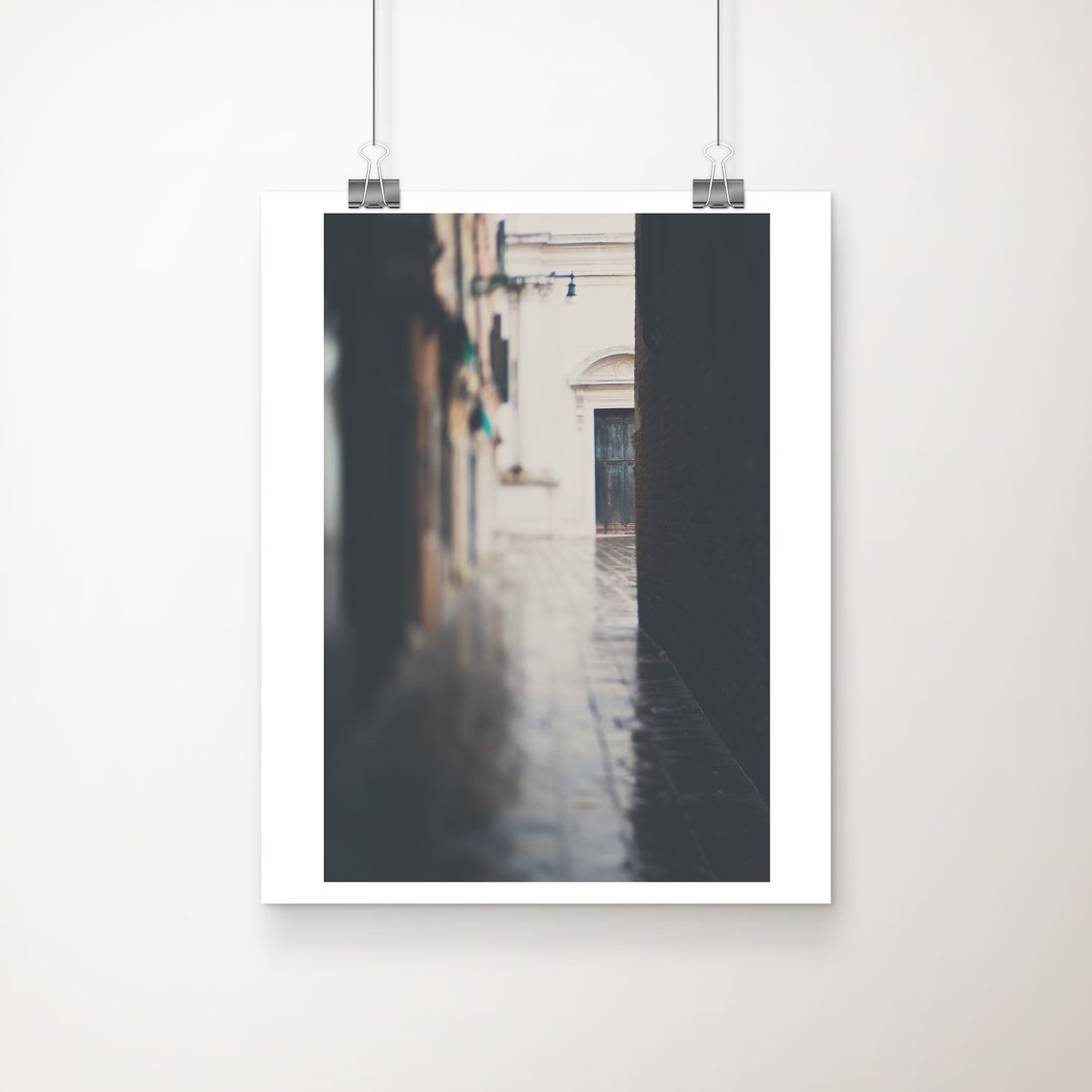 Venice Blue Door Rainy Cobblestone Alley Moody Italy Photo Poster