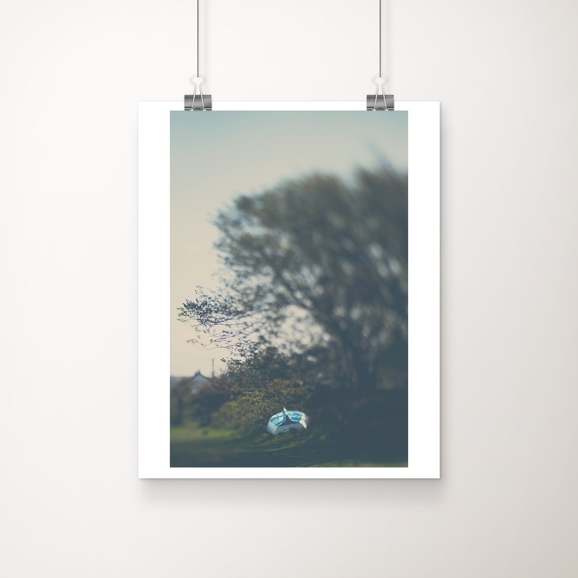 Blue Rowboat Under Trees Dreamy Soft Focus Nautical Photo Poster