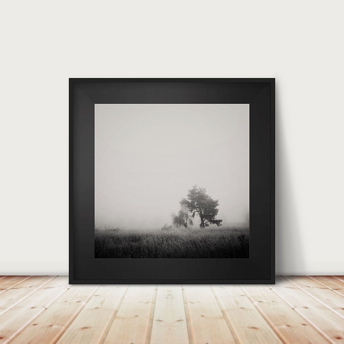 Lone Tree In Winter Fog Minimalist Black White Fine Art Poster