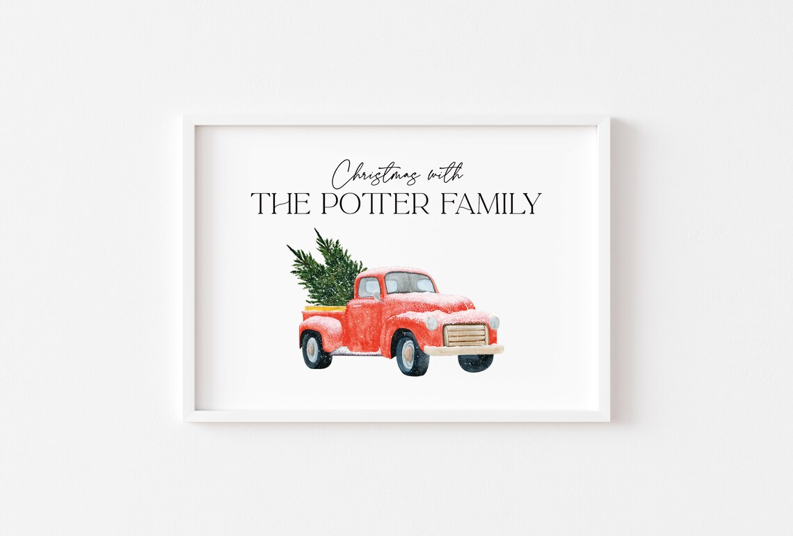 Personalized Christmas Red Truck Art Print