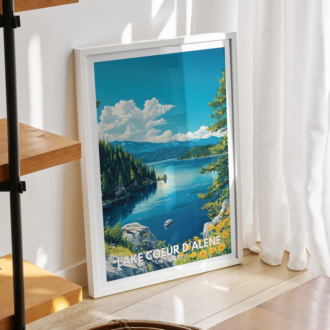 Lake Coeur Dalene Print United States Lake Coeur Dalene Poster United States Travel Poster Lake View Wall Art Decor Holiday Poster