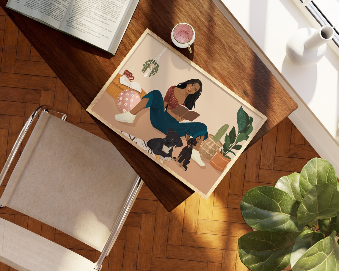 Indian Girl With Dogs Art Print, Desi Woman - Image 4