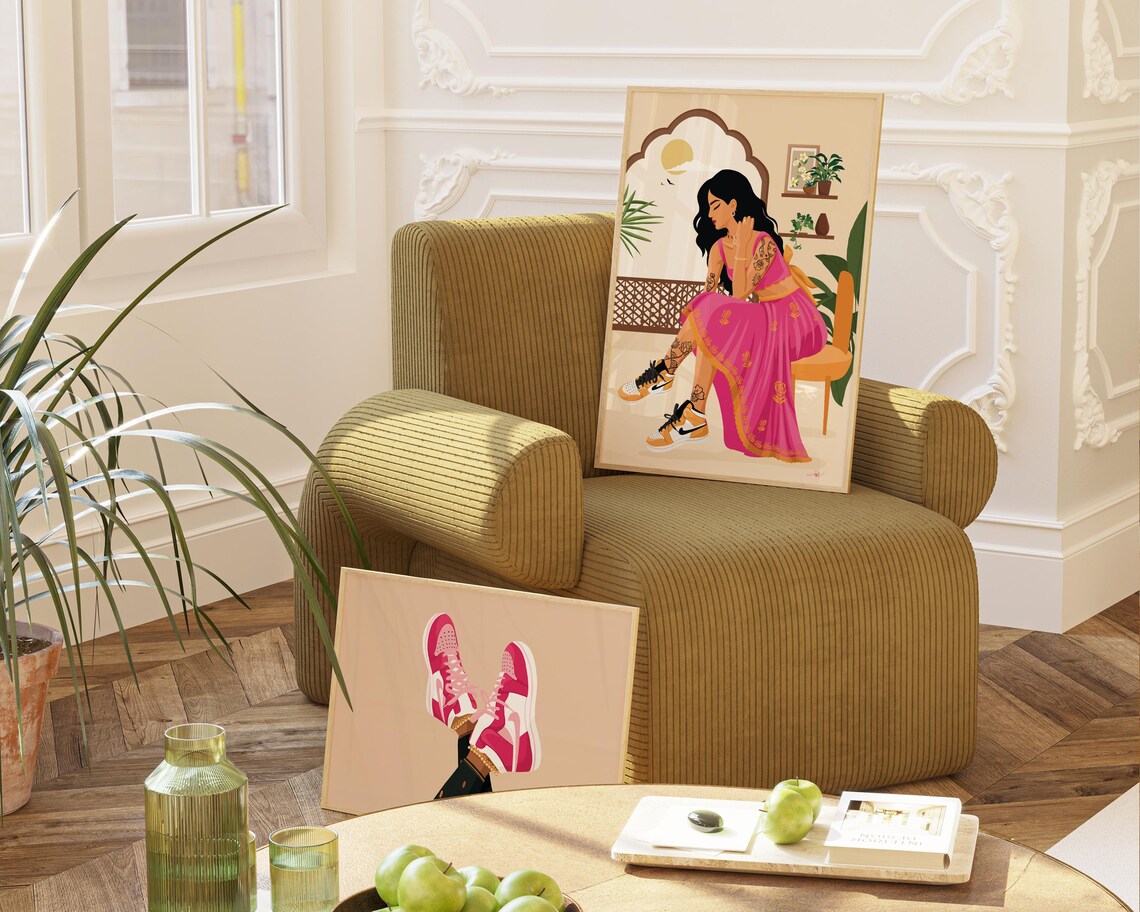 Indian Woman in Sneakers Art Print, Desi Style - Image 4