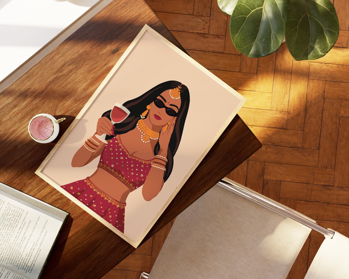Modern Indian Woman Drinking Art Print - Image 4