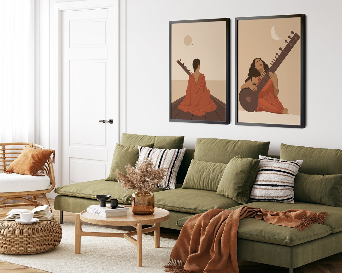 Indian Woman Playing Sitar, Indian Art Print - Image 7