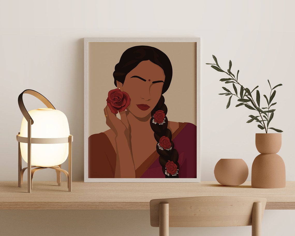 Indian Art Desi Art Indian Wall Art South Asian Woman Art Tamil Girl Art South Indian Art Desi Prints Telugu Art Brown Girl In Saree - Image 4