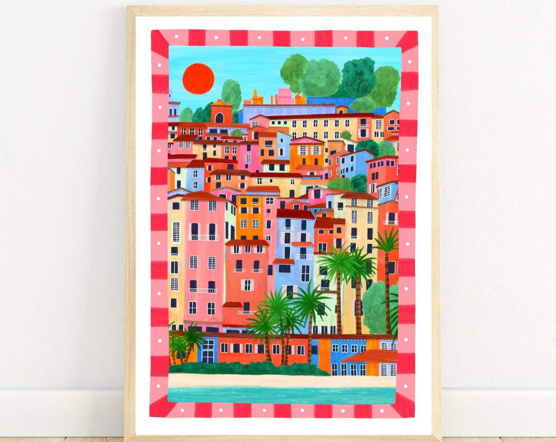 Menton French Riviera Colourful Hillside Town Coast Art Print