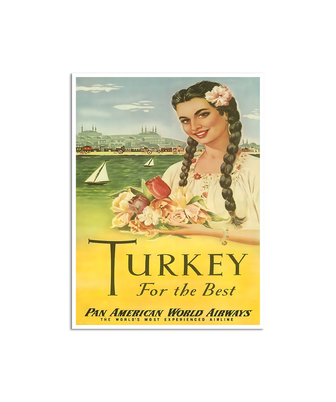 Turkey Pan Am Tulips Istanbul Bosphorus Vintage Travel Poster