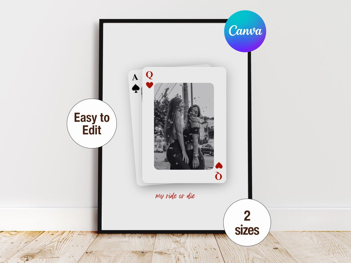 Canva Editable My Ride or Die Couples Playing Card Photo Print