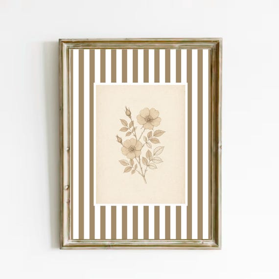Striped Pastel Flower Art Floral Wall Decor Subtle Bloom Print Natureinspired Botanical