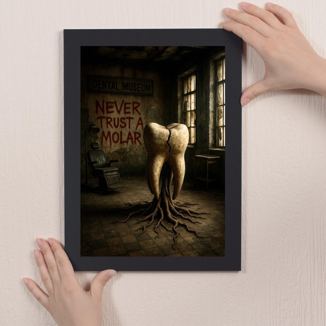Never Trust A Molar Poster Creepy Halloween Dental Art Scary Root Tooth Horror Gothic Dentist Office Wall Decor
