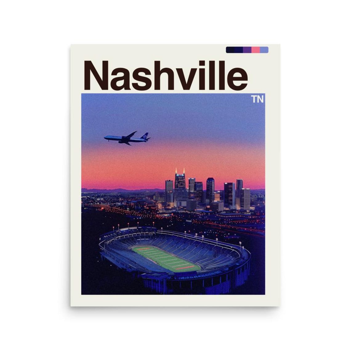 Nashville Poster Tennessee Wall Art Music City Skyline Decor Southern Travel Print Country Landmark For Home Or Office