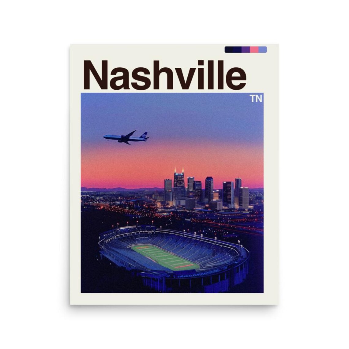 Nashville Tennessee Sunset Skyline Football Stadium Night Poster