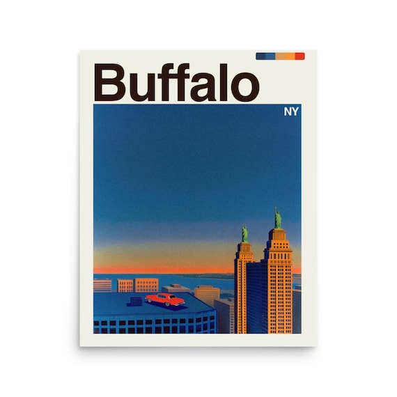 Buffalo Travel Poster New York Wall Art Niagara Falls Decor Urban Landscape Print Modern City For Home Or Office