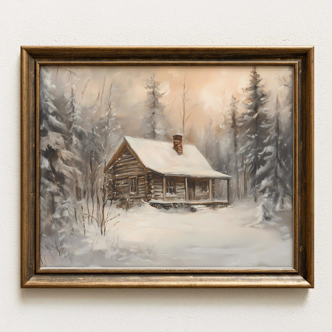 Winter Cabin Rustic Snowy Forest Landscape Art Print
