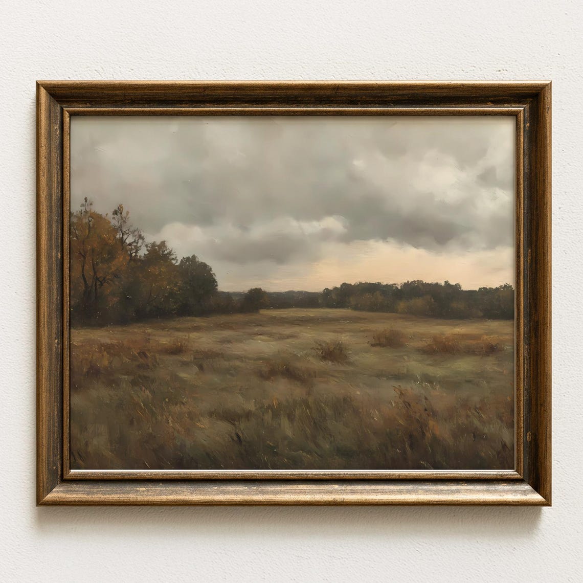 Moody Open Field Beneath A Dramatic Stormy Sky Vintage Nature Poster