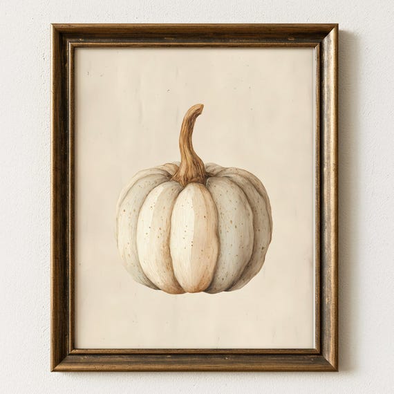 Elegant White Pumpkin Watercolor Neutral Fall Harvest Decor Poster