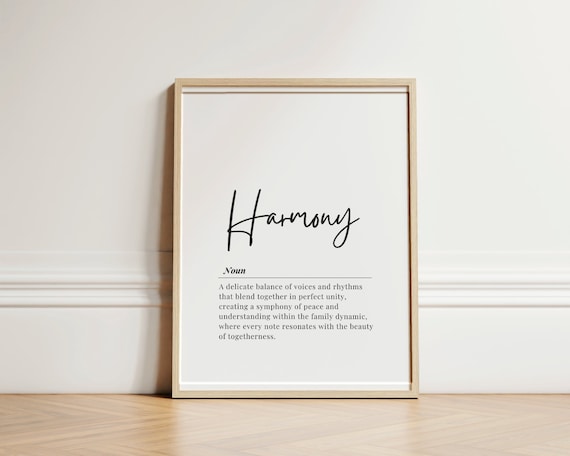Harmony Definition Minimalist Typography Family Quote Gift Poster