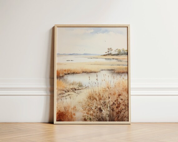 Cape Cod Fall Marsh Landscape Watercolor Coastal Scene Poster
