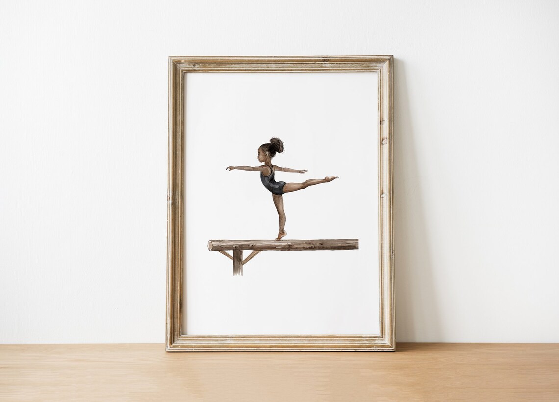 Young Gymnast Balance Beam Arabesque Watercolor Sports Art Poster