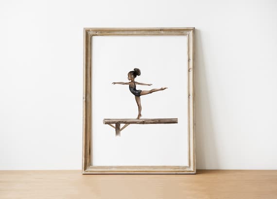 Young Gymnast Balance Beam Arabesque Watercolor Sports Art Poster