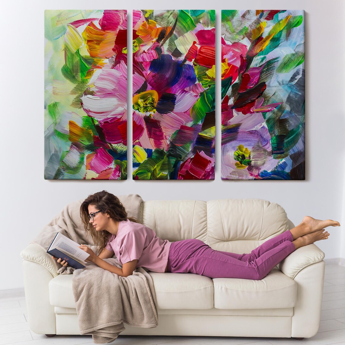 Vibrant Pink Floral Abstract Impasto Oil Painting Flower Poster - Image 3