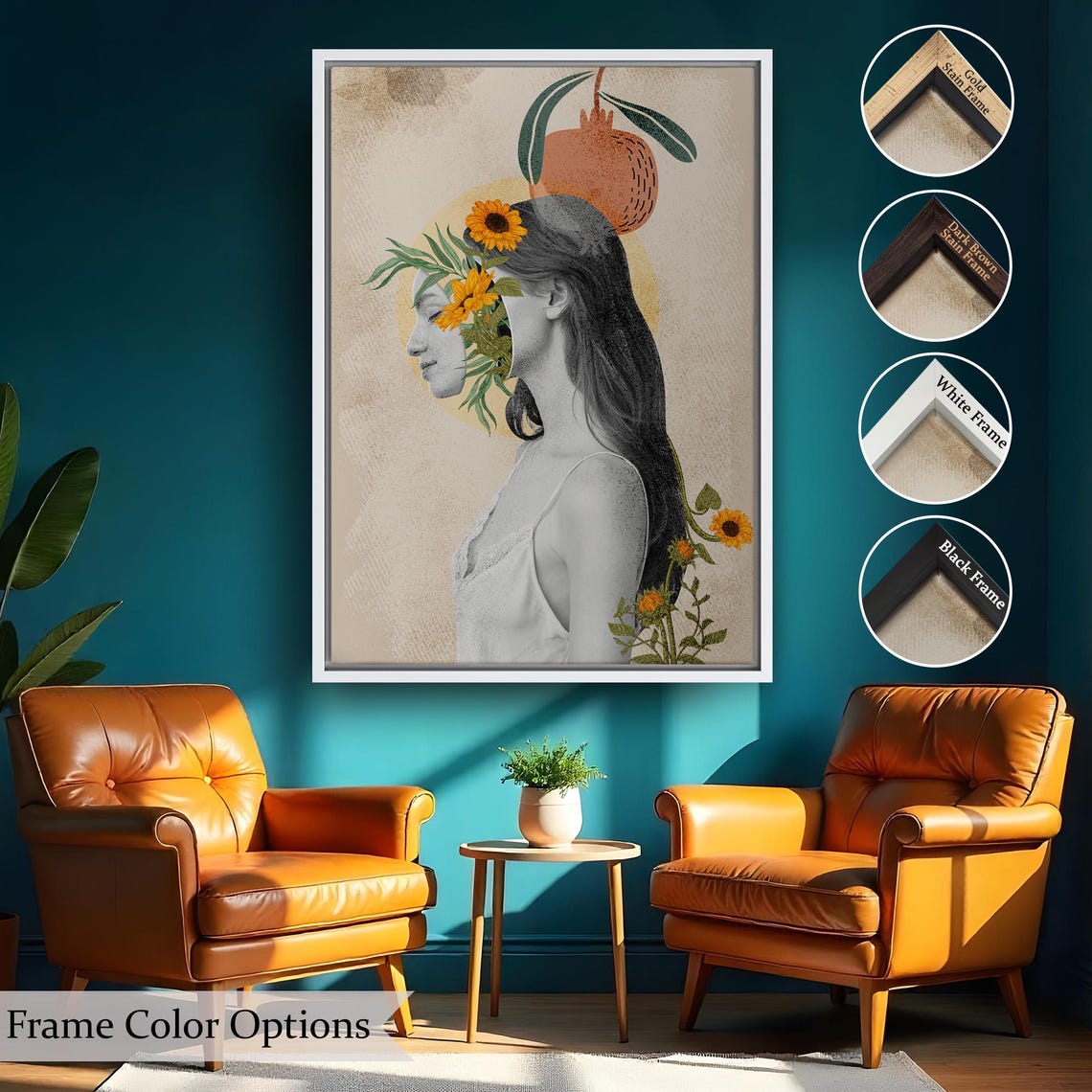 Surreal Woman Sunflower Collage Botanical Dream Portrait Wall Art - Image 2