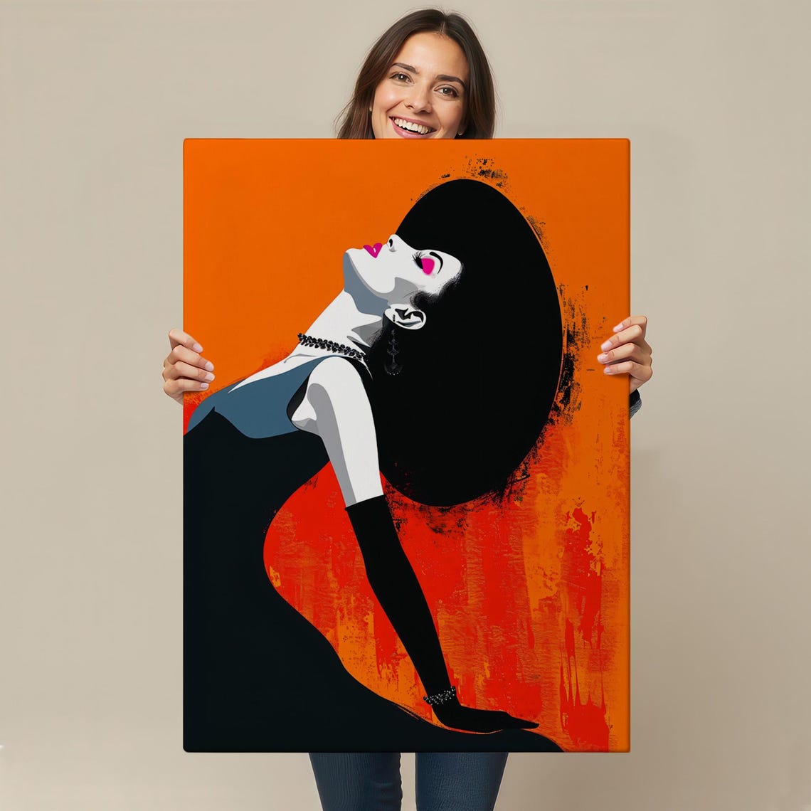 Pop Art Elegant Woman Black Evening Dress Orange Modern Style Poster - Image 4