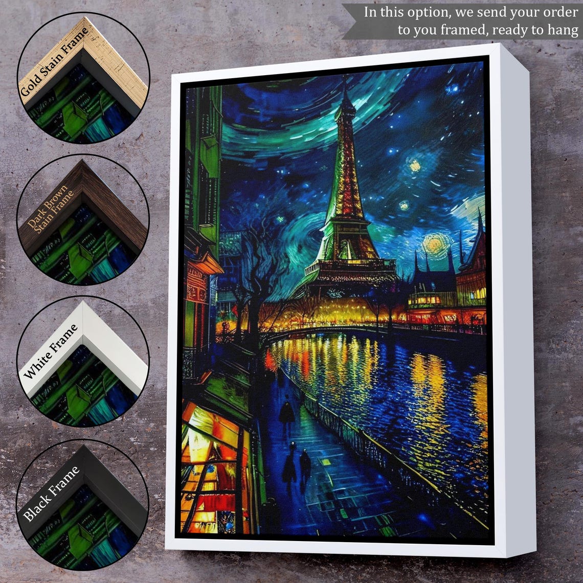 Paris Eiffel Tower Starry Night Van Gogh Style Dreamy City Poster - Image 3