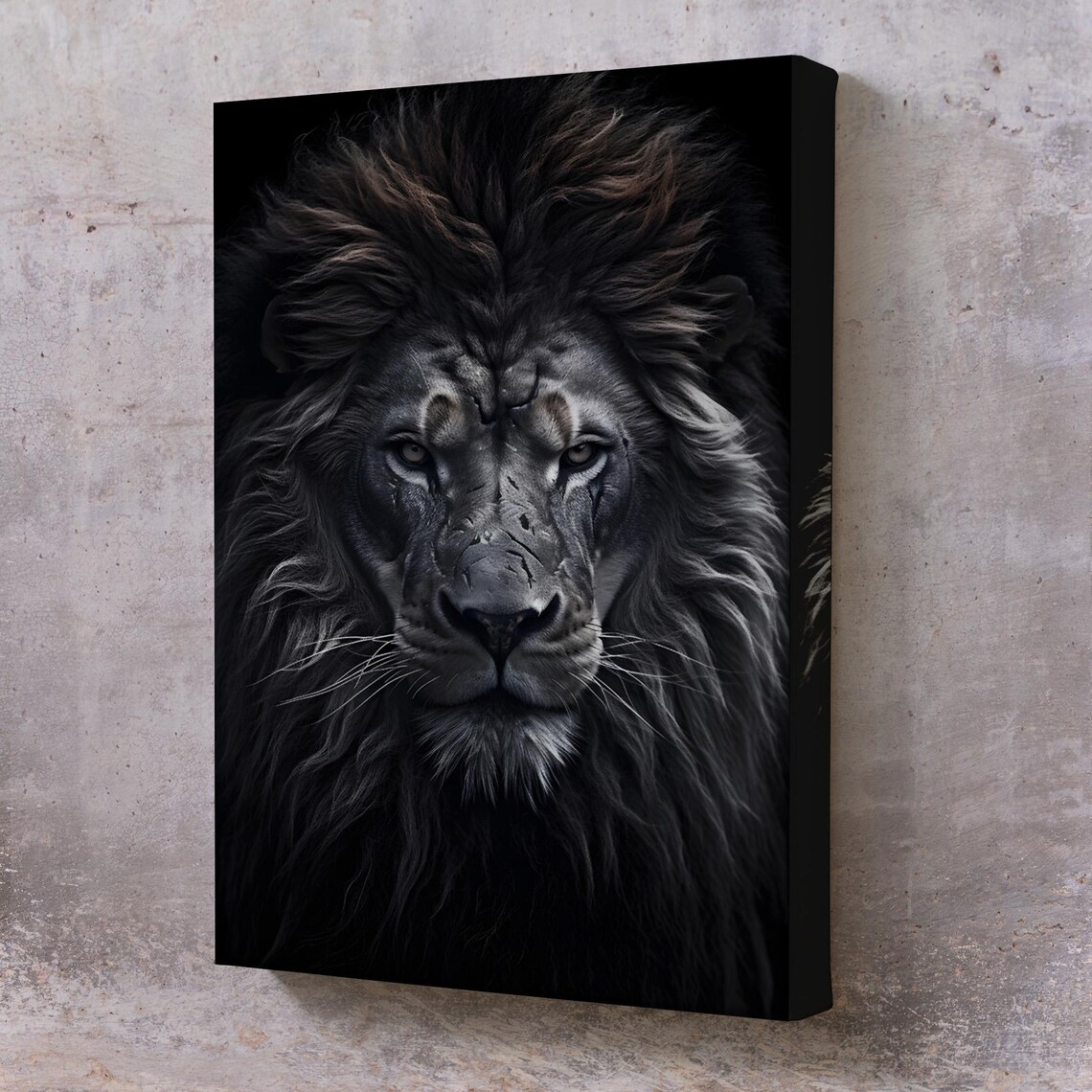 Majestic Dark Lion Portrait Intense Eyes Black Wild Cat Art Poster