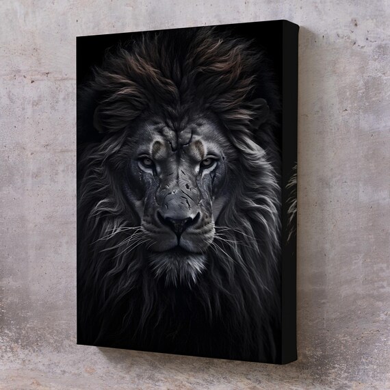 Majestic Dark Lion Portrait Intense Eyes Black Wild Cat Art Poster