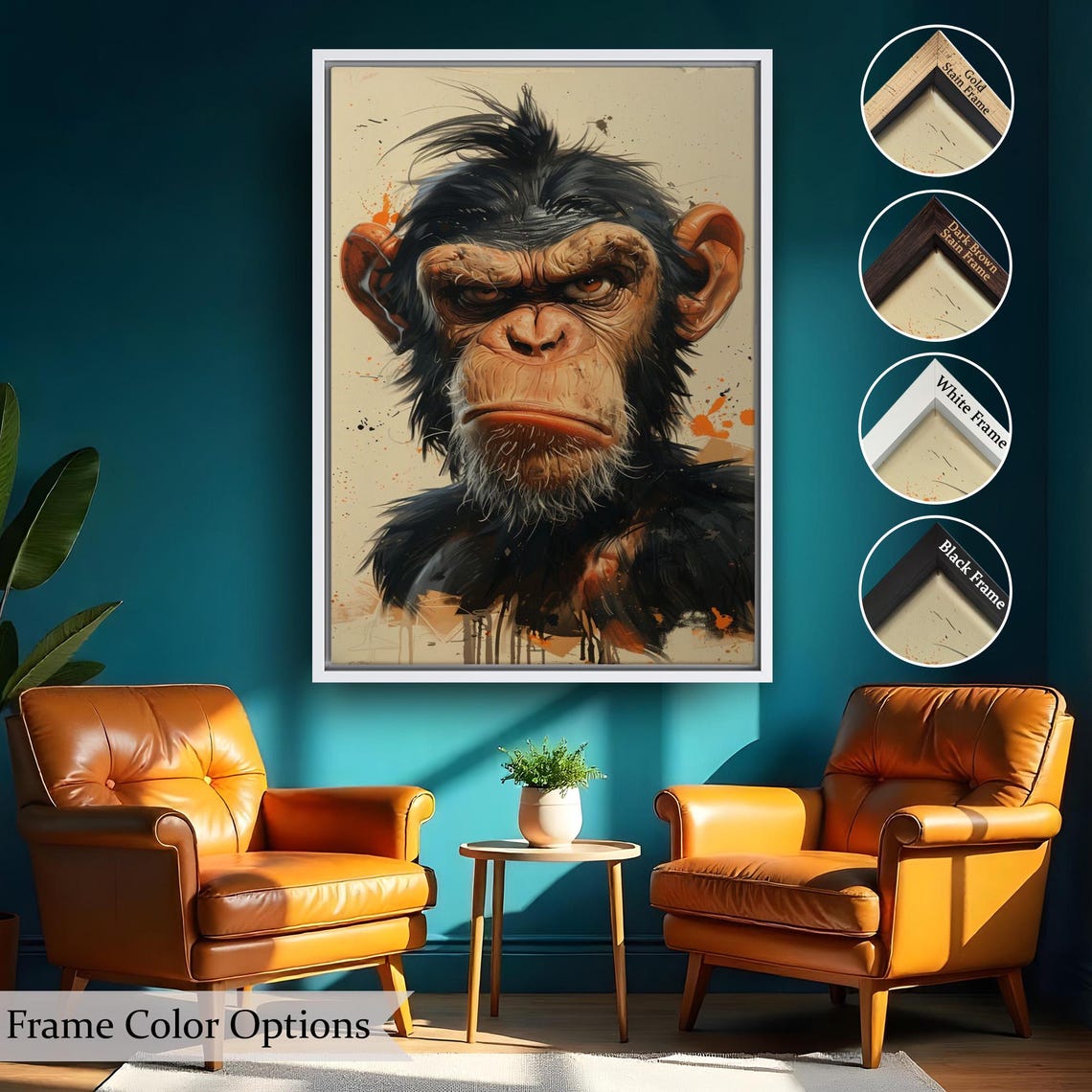 Grumpy Chimpanzee Furrowed Brow Funny Moody Animal Art Poster - Image 2