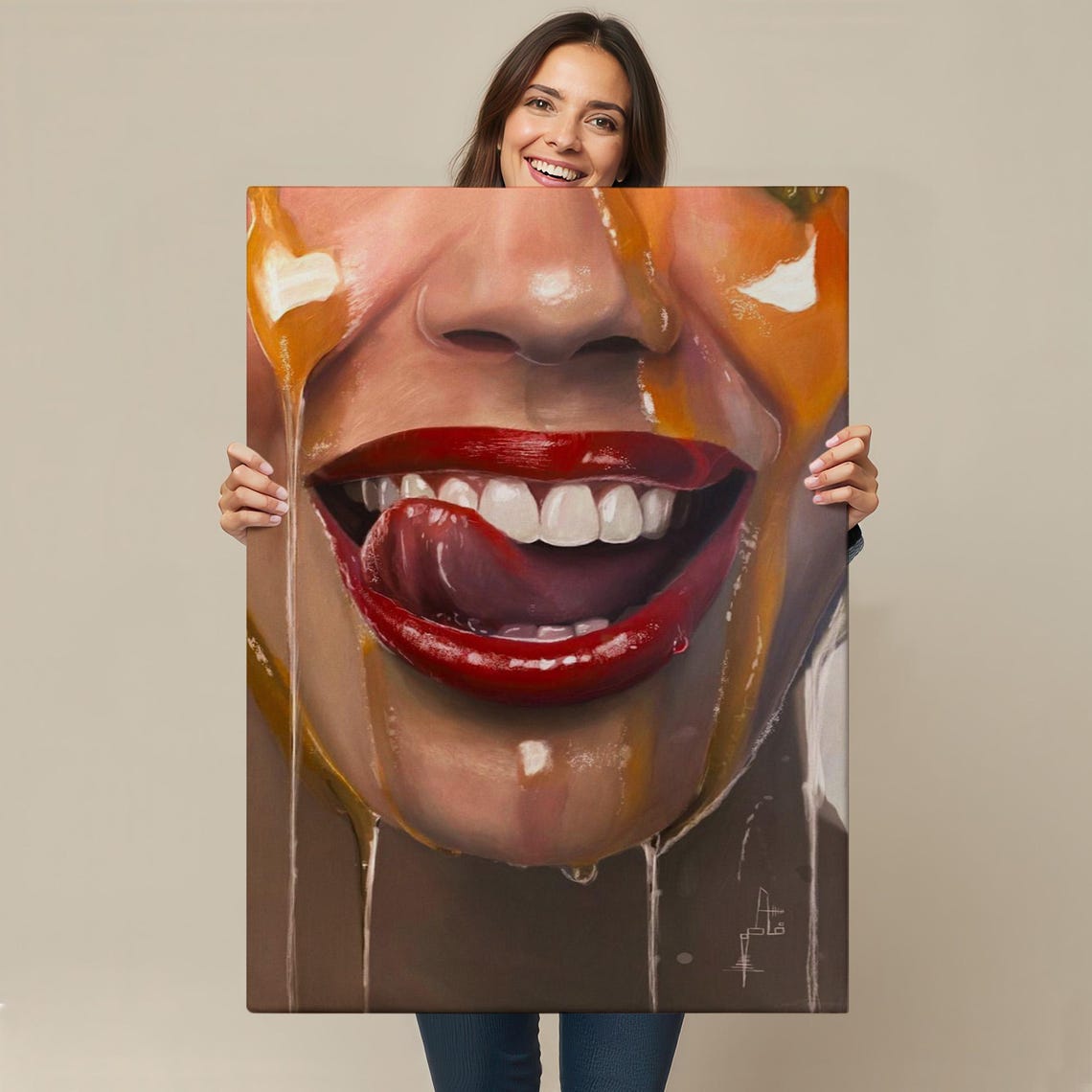 Glossy Red Lips Hyperrealistic Close-Up Bold Modern Art Print - Image 4