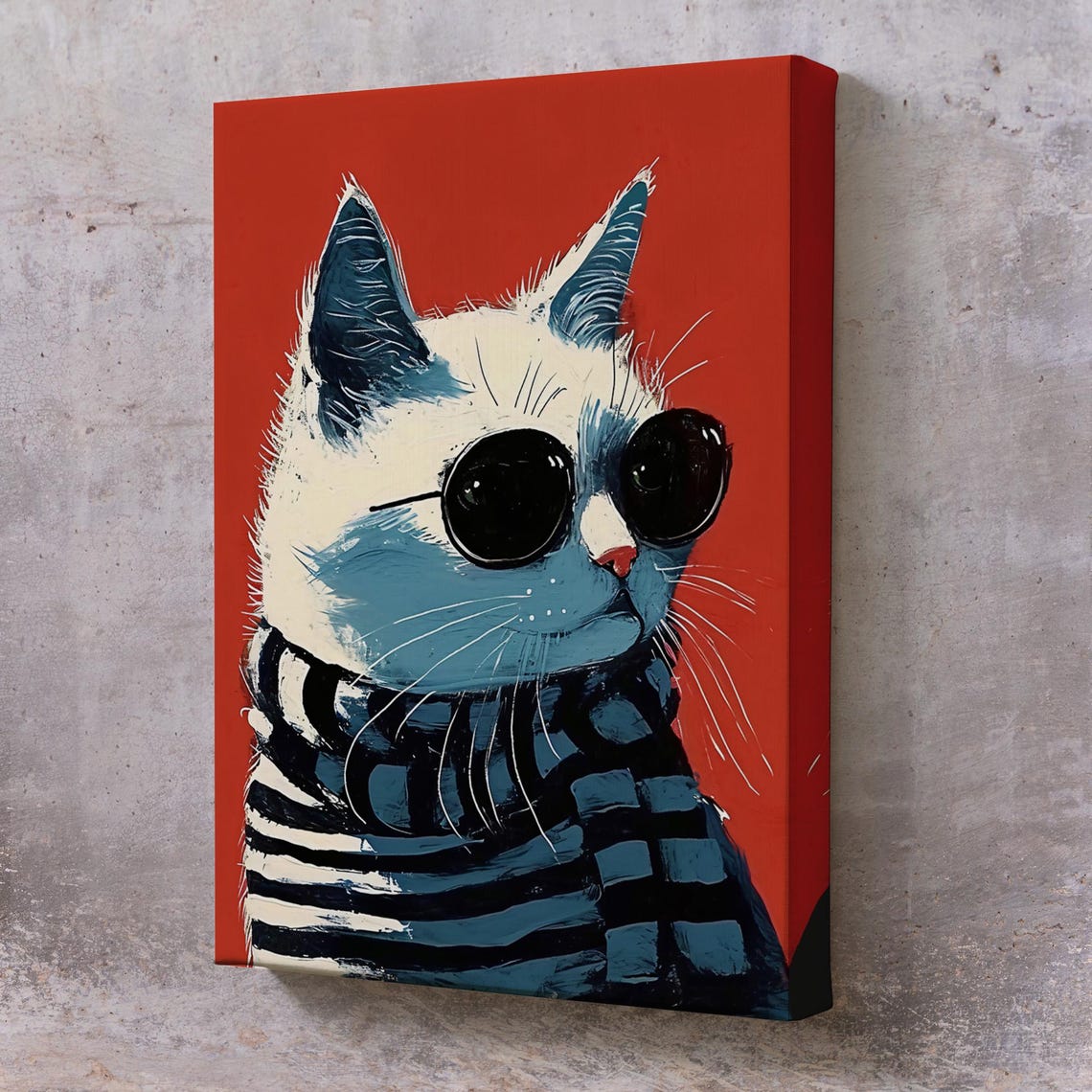 Cool Cat Wearing Sunglasses Striped Scarf Red Pop Art Poster