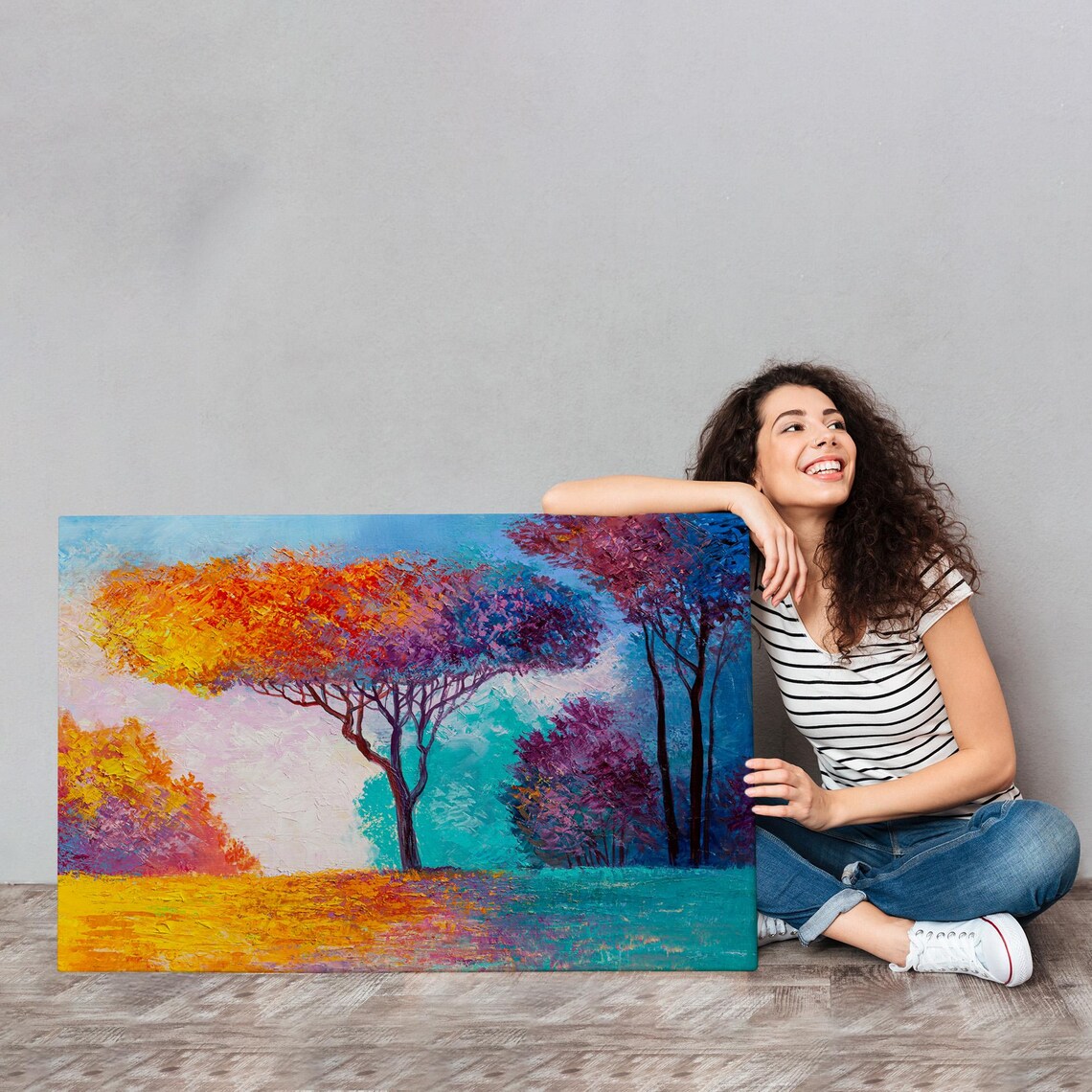 Colorful Trees Impressionist Oil Painting Vibrant Forest Poster - Image 4