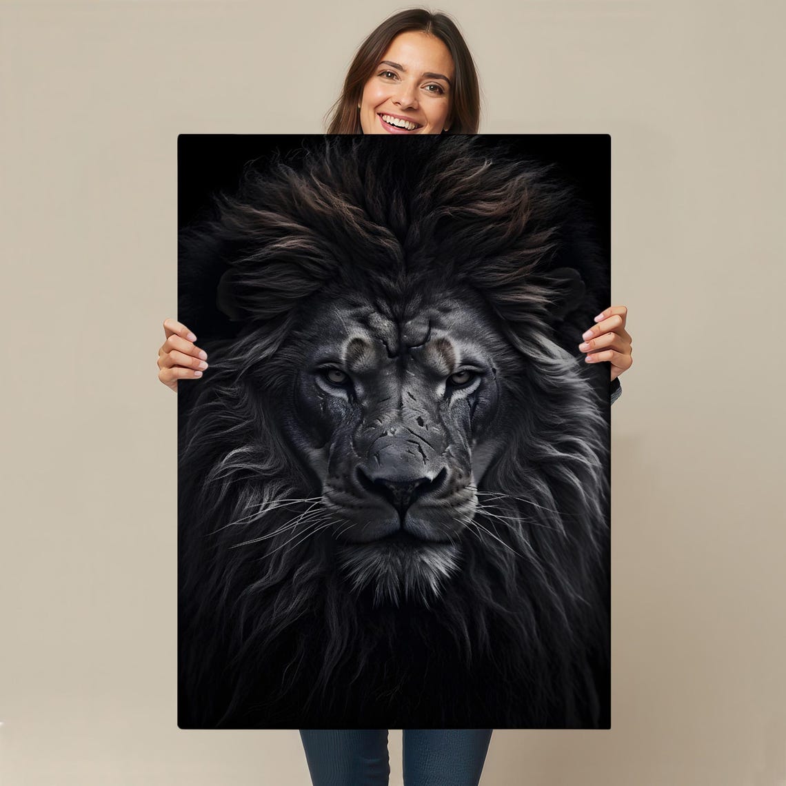 Majestic Dark Lion Portrait Intense Eyes Black Wild Cat Art Poster - Image 4