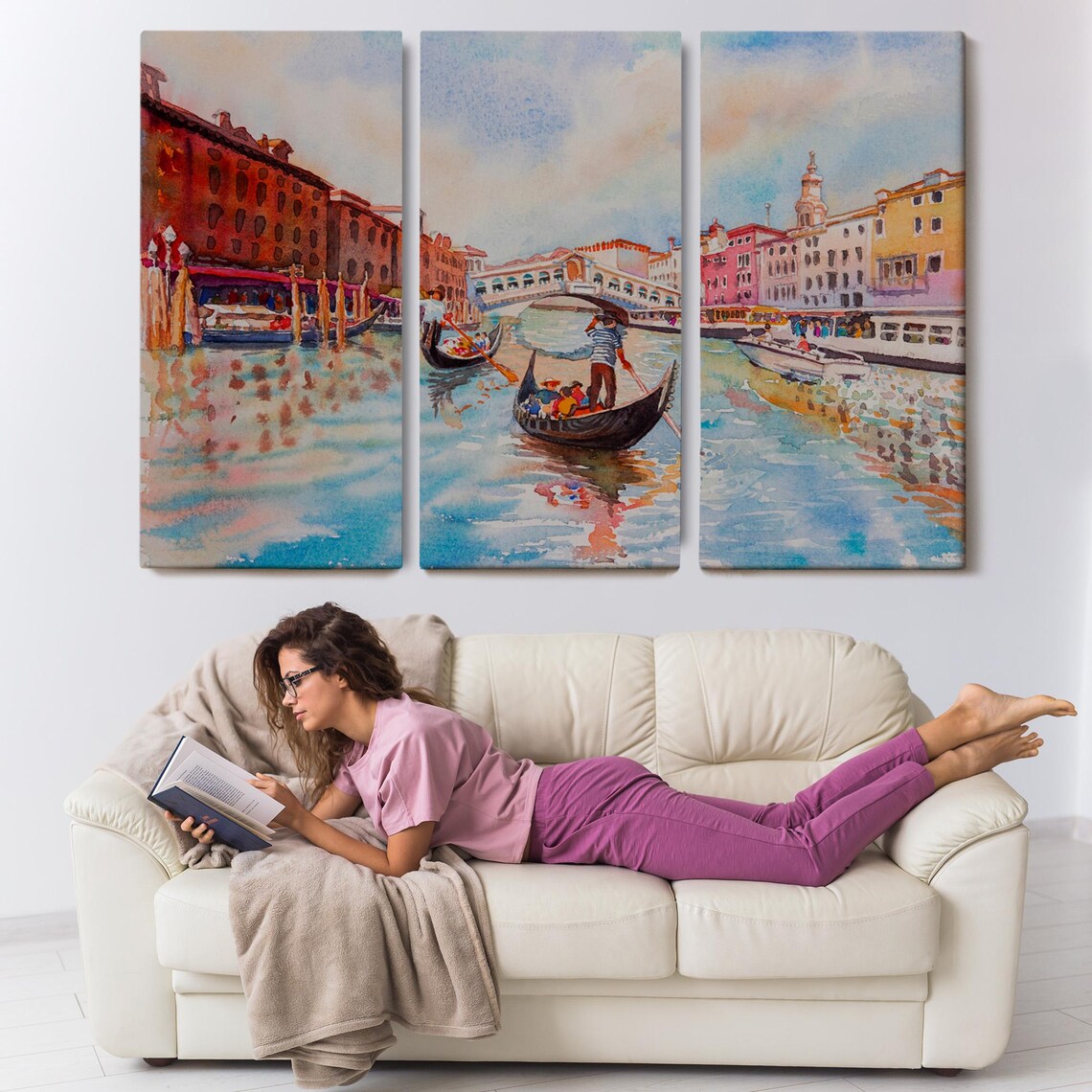 Venice Canal Gondolas Rialto Bridge Watercolor Italy Romantic Poster - Image 3