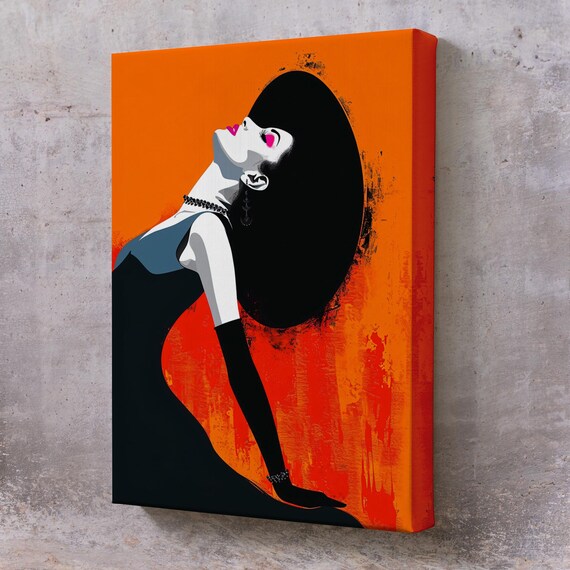 Pop Art Elegant Woman Black Evening Dress Orange Modern Style Poster