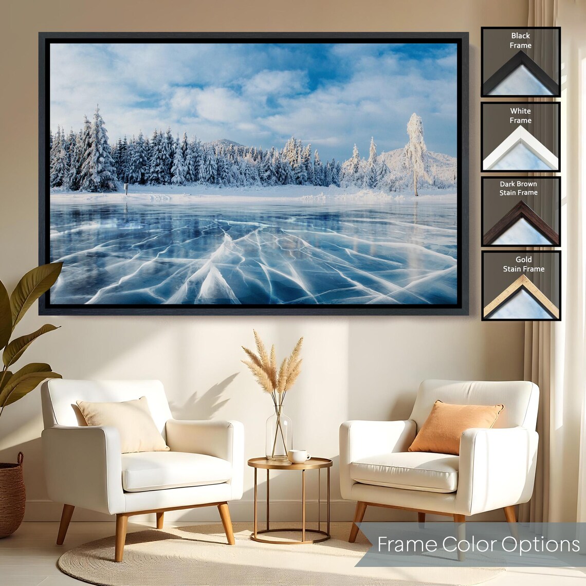 Frozen Lake Cracked Ice Winter Landscape Snowy Pines Photo Poster - Image 2