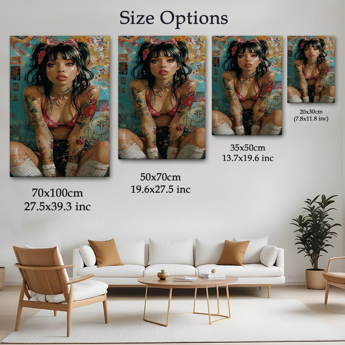 Tattooed Pin Up Beauty Bow Pigtails Gritty Urban Pop Art Portrait Poster - Image 4