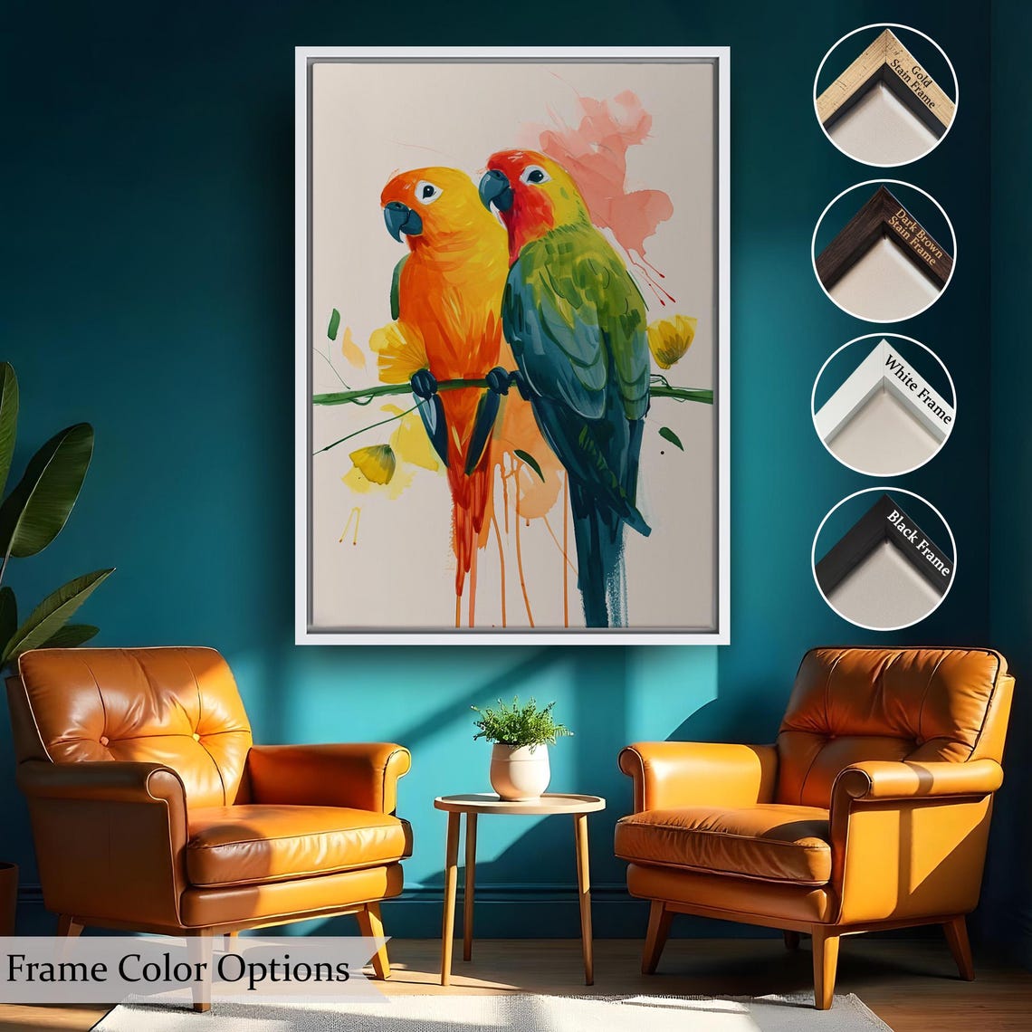 Two Colorful Parrots On A Branch Tropical Bird Wildlife Art Poster - Image 2