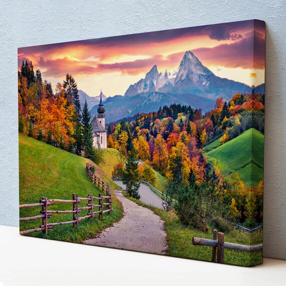 Maria Gern Church Watzmann Alps Autumn Sunset Bavaria Travel Poster